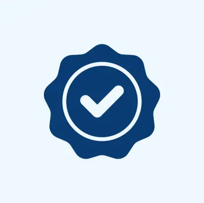 Blue checkmark badge on light background.